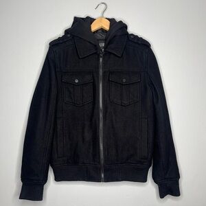 Black Heavyweight Double Breasted Collared Wool Peacoat Jacket C1